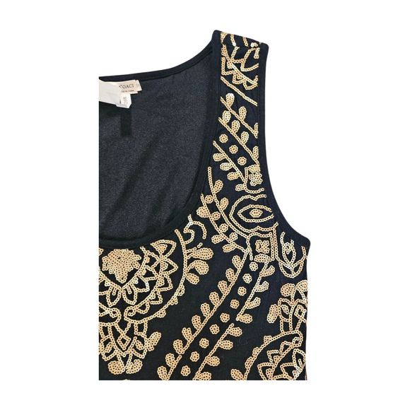 A'GACI Dress Size Small Black & Gold Sequence Floral Tank Dress Bodycon Mini - Picture 8 of 9